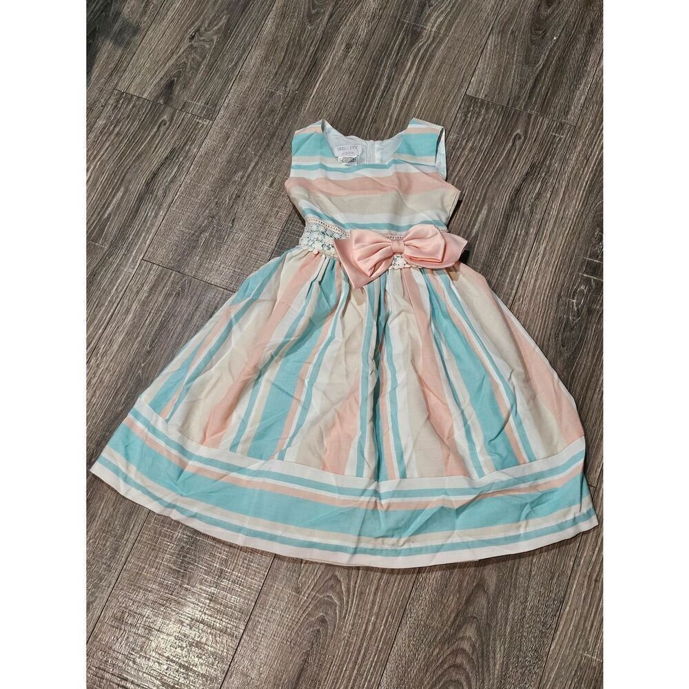 Girls iris & ivy Party Dress Size 7 Striped Dress with Bow